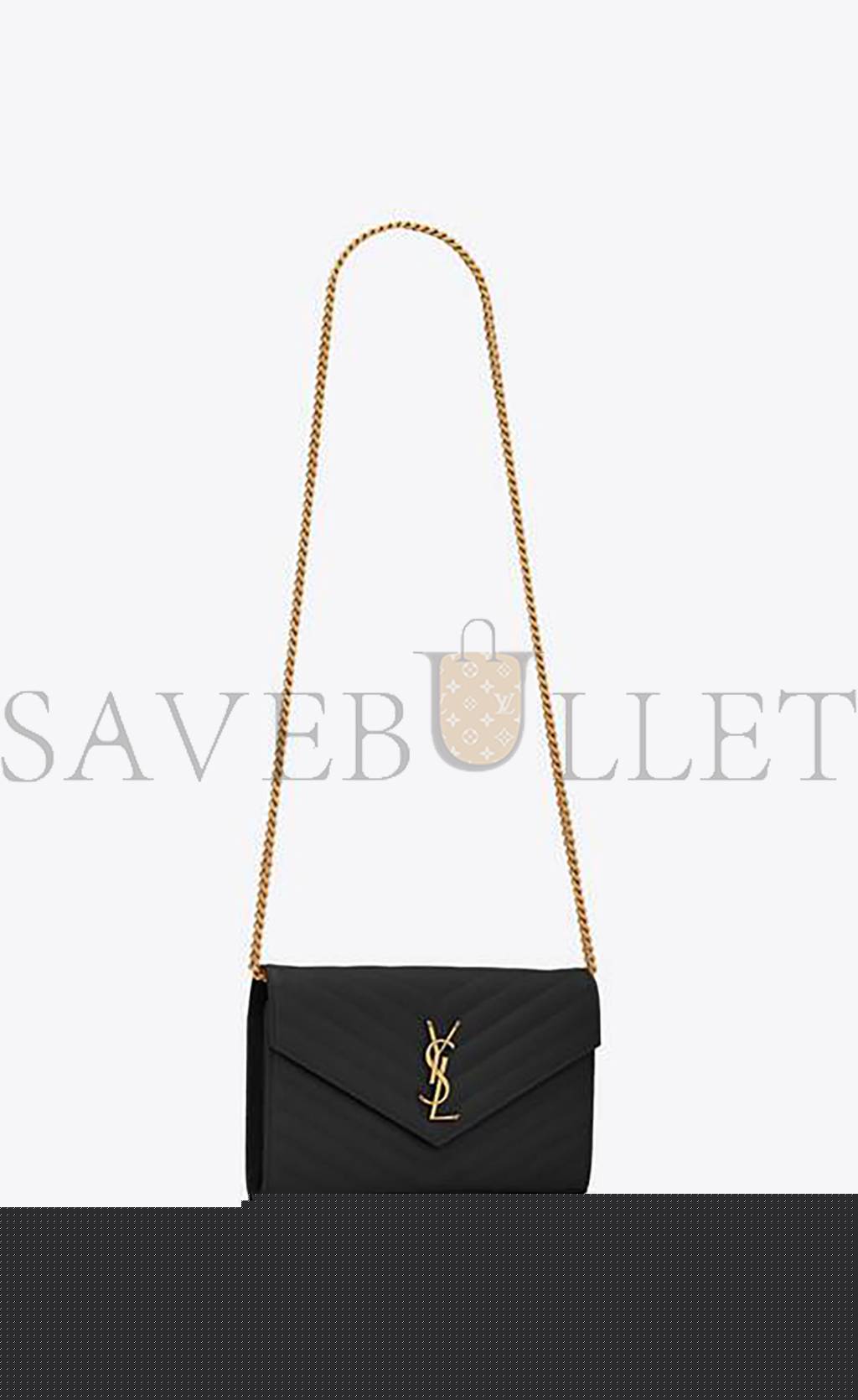 YSL CASSANDRE MATELASSÉ CHAIN WALLET IN GRAIN DE POUDRE EMBOSSED LEATHER 377828BOW011000 (22.5*14*4cm)