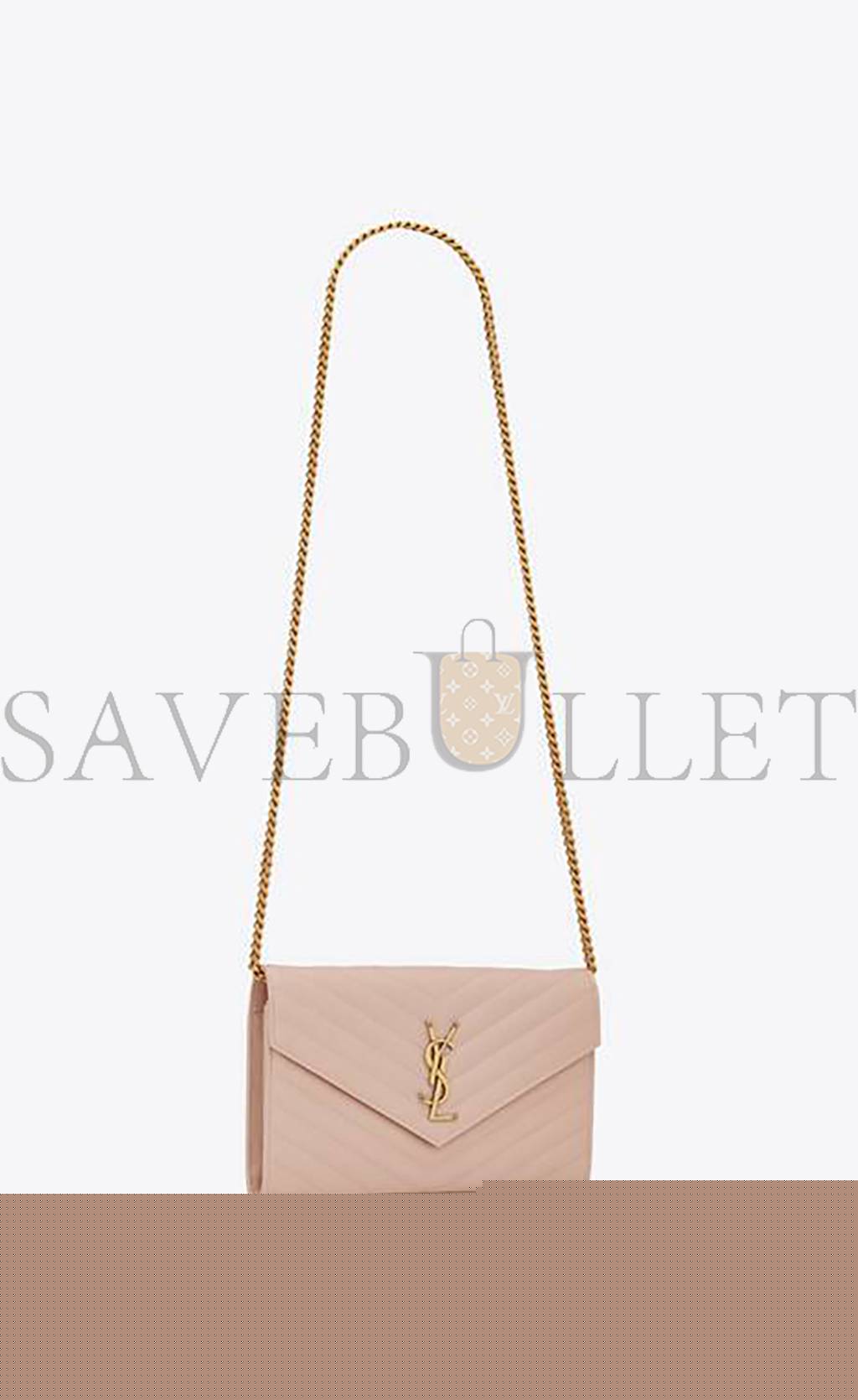 YSL CASSANDRE MATELASSÉ CHAIN WALLET IN GRAIN DE POUDRE EMBOSSED LEATHER 377828BOW016920 (22.5*14*4cm)