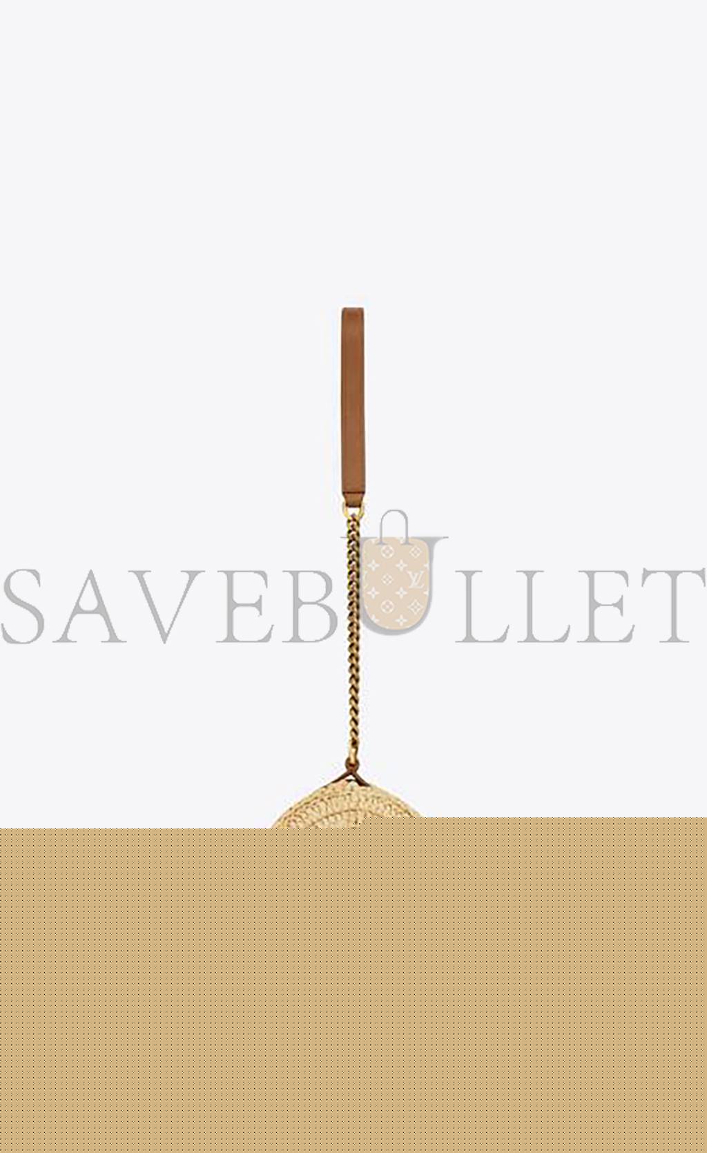 YSL CASSANDRE SMALL CYLINDRIC BAG IN RAFFIA AND VEGETABLE-TANNED LEATHER 744504GAABN2080 (24.5*11*11cm)