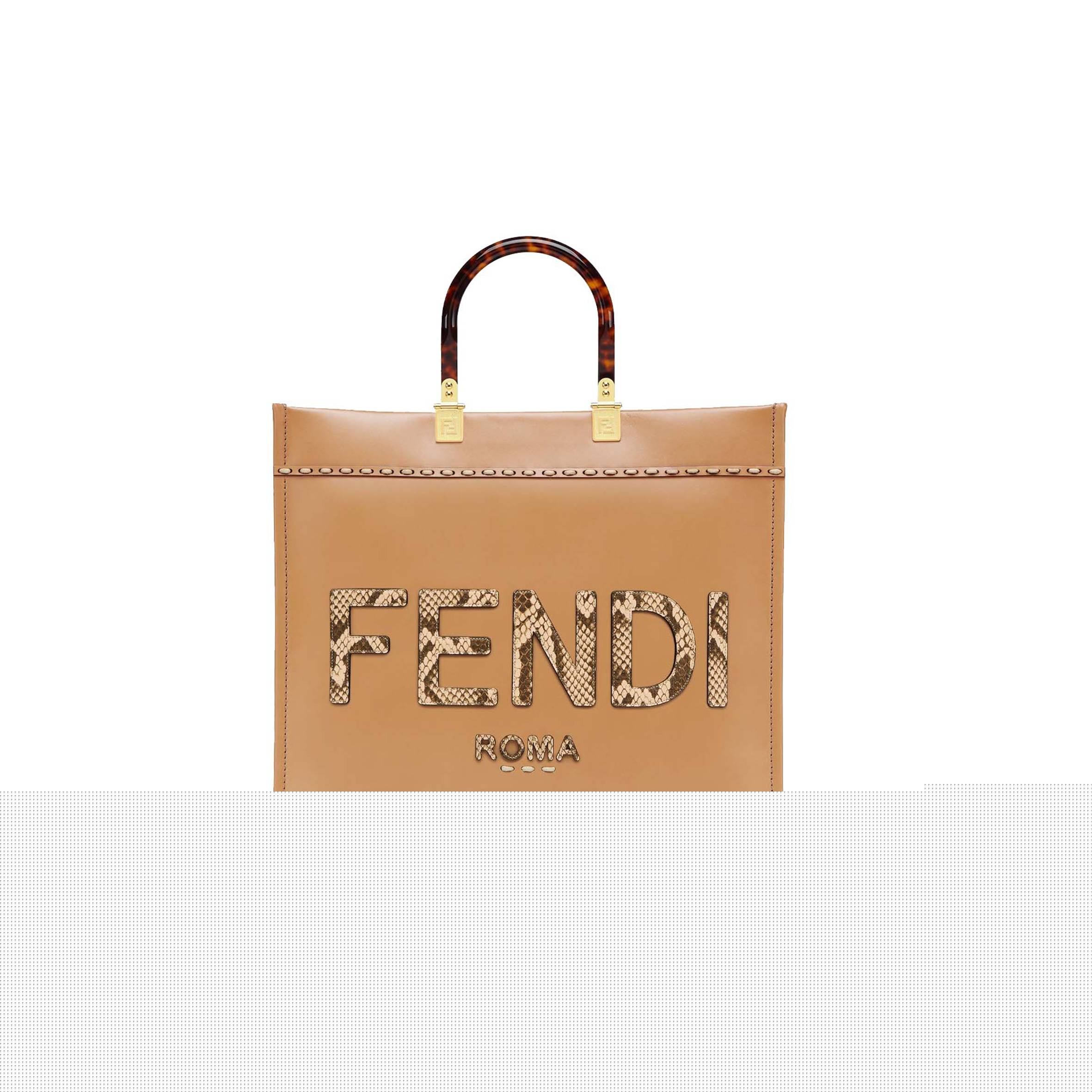 F**di sunshine medium - light brown leather and elaphe shopper bag 8bh386ahn5f1feo (35*31*17cm)