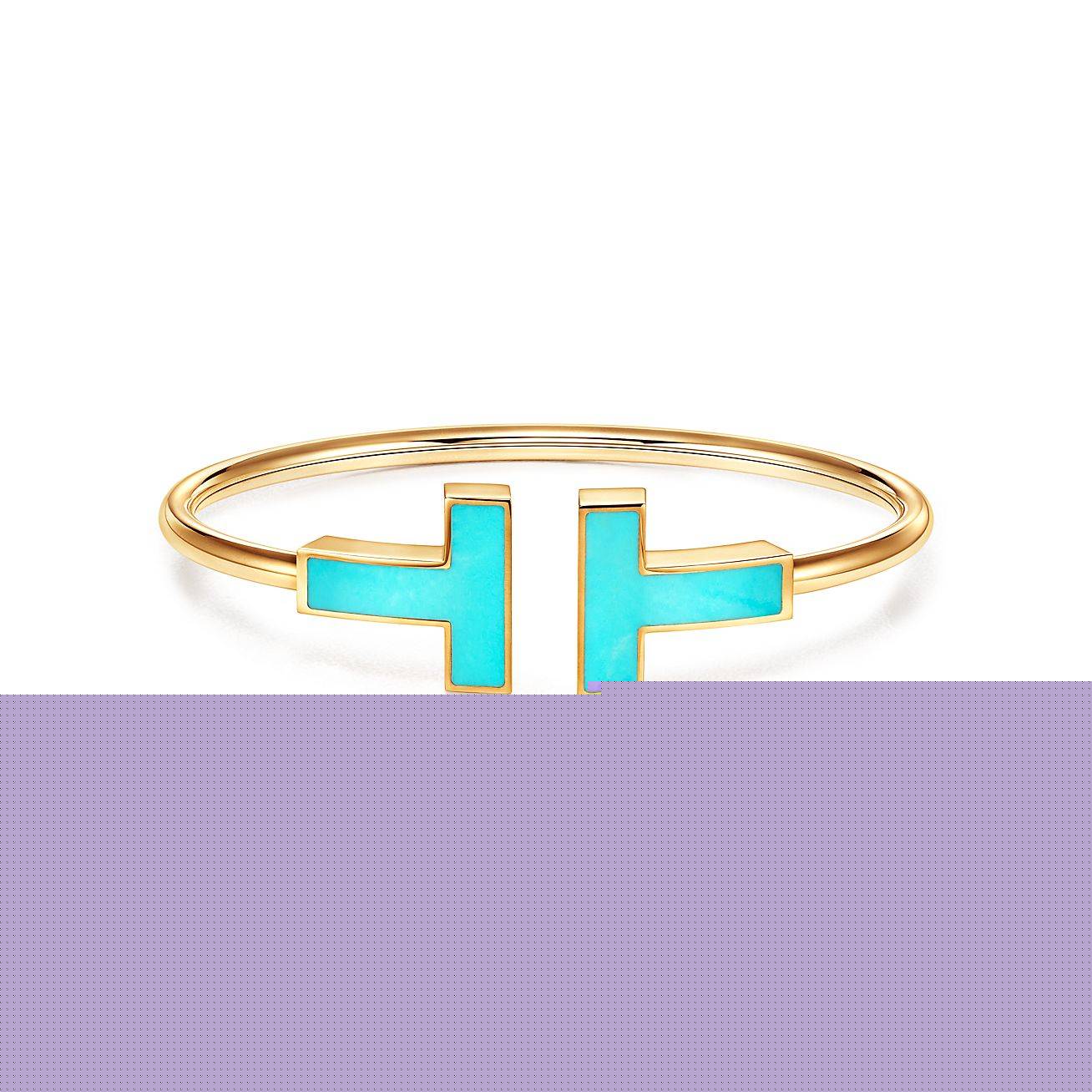 T*f*ny t wide turquoise wire bracelet in 18k gold