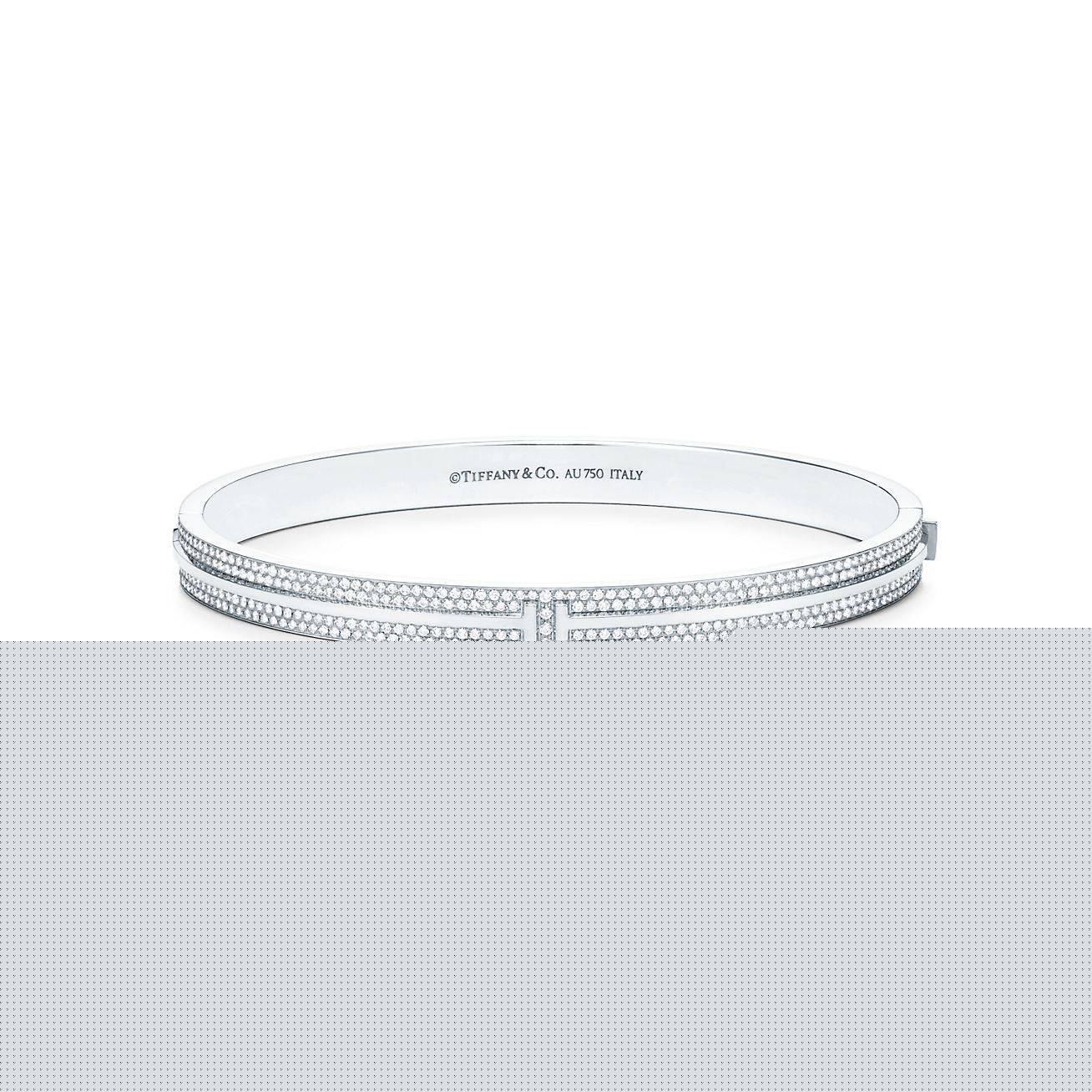 T*f*ny t pavé diamond hinged bangle in 18k white gold