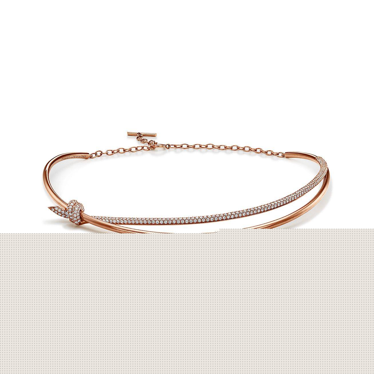 T*f*ny knot double row necklace in rose gold with diamonds