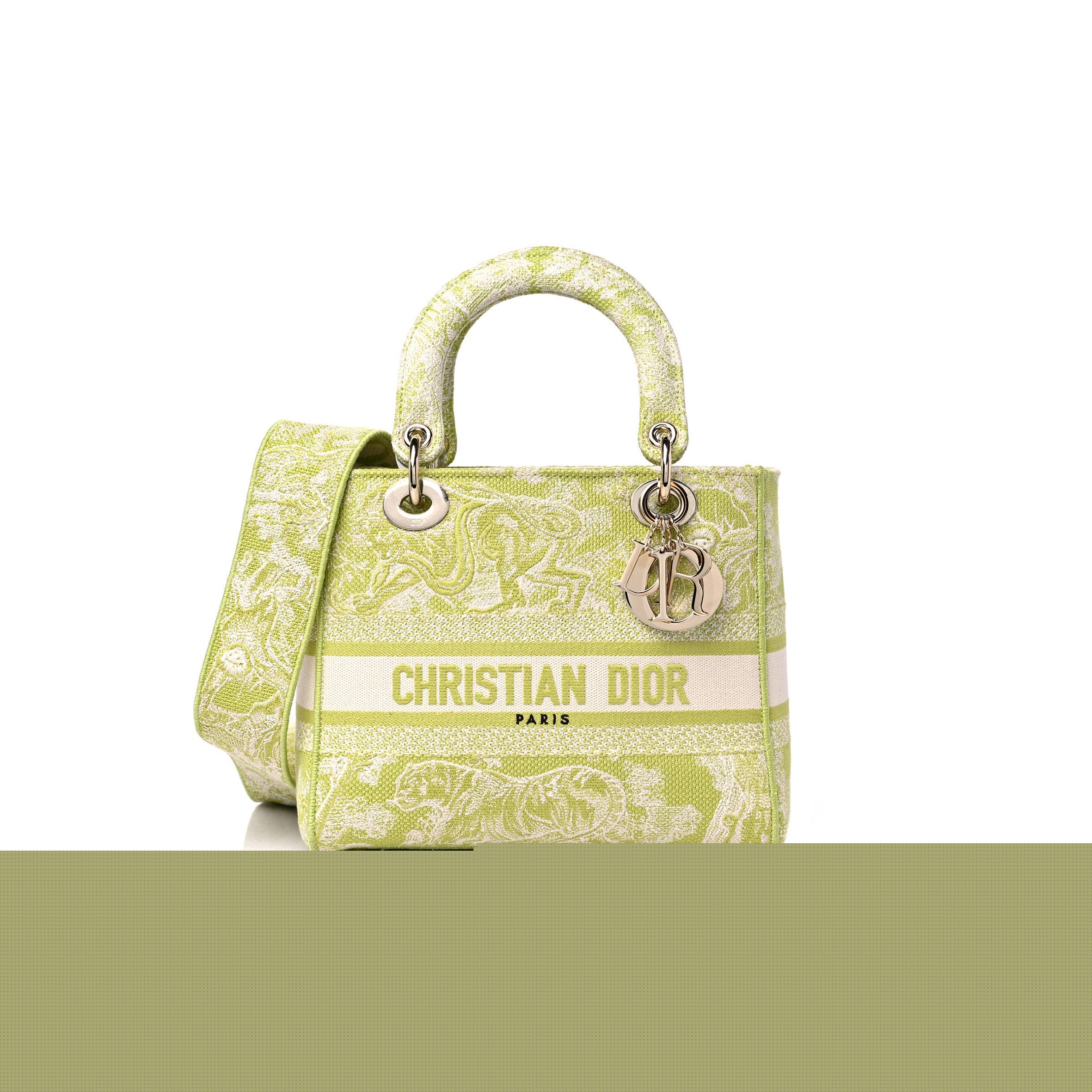 D*or canvas toile de jouy reverse embroidered medium lady d-lite green (23*18*10.2cm)