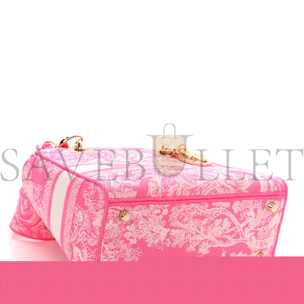 D*or canvas toile de jouy reverse embroidered medium lady d-lite fluorescent pink (24*20*11cm)