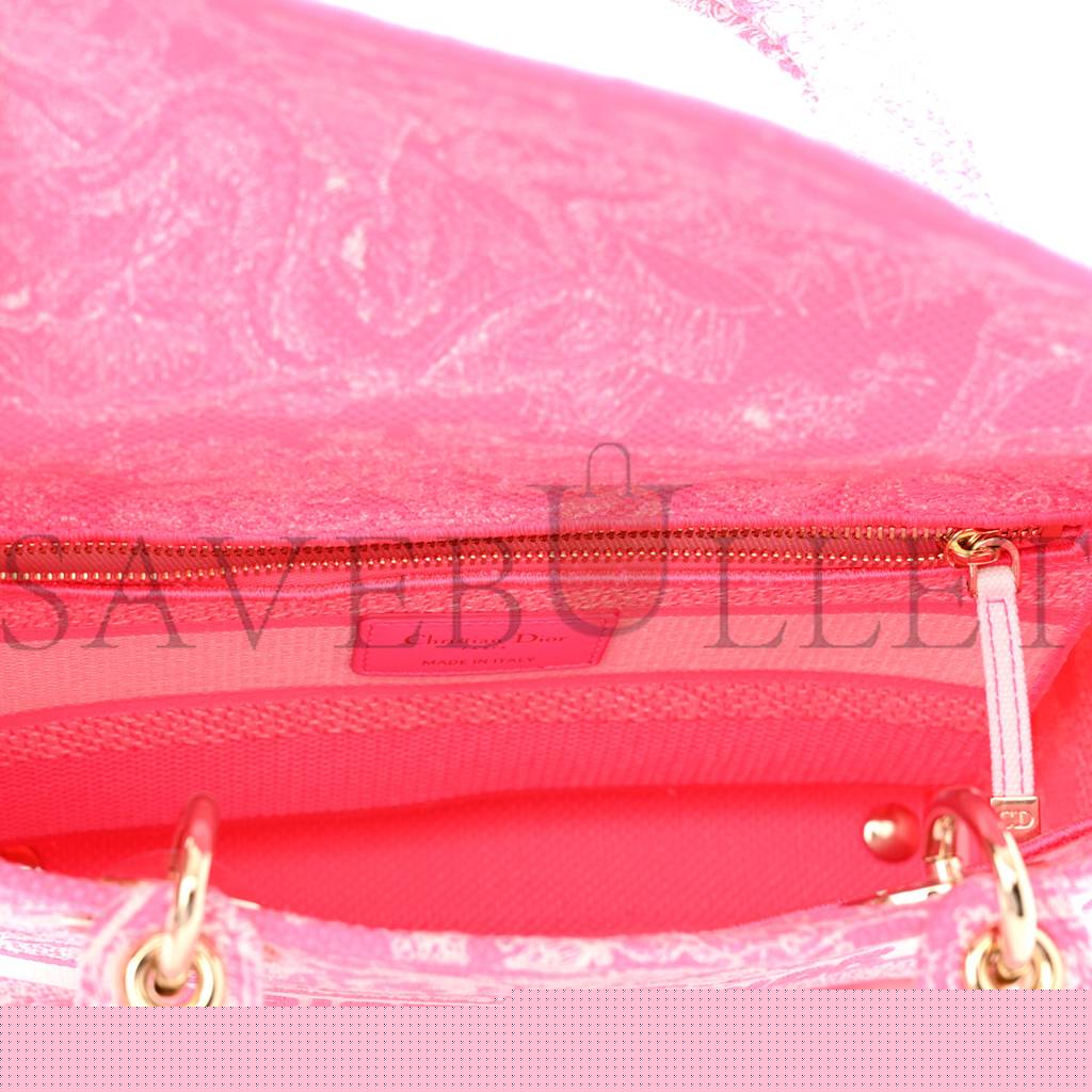 D*or canvas toile de jouy reverse embroidered medium lady d-lite fluorescent pink (24*20*11cm)