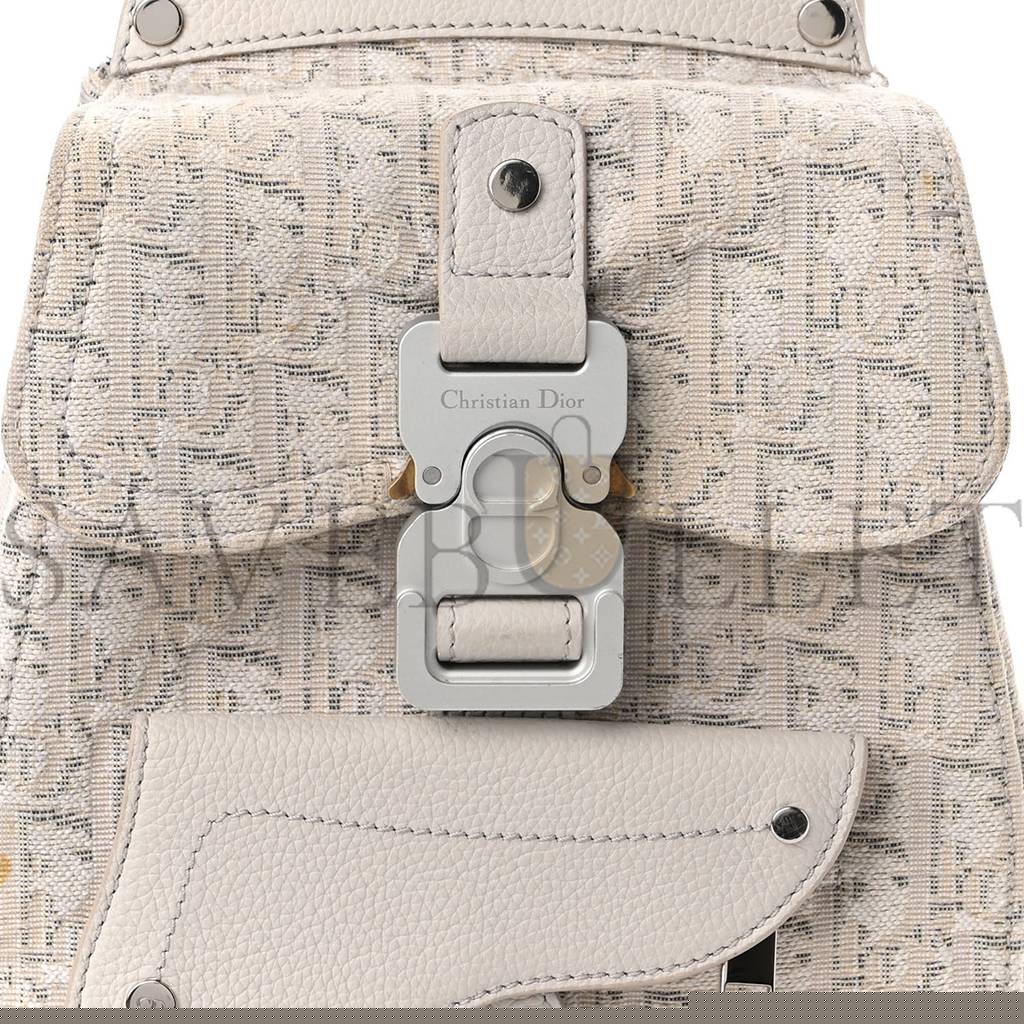 D*or homme oblique jacquard calfskin mini saddle backpack beige (23*18*8.9cm)