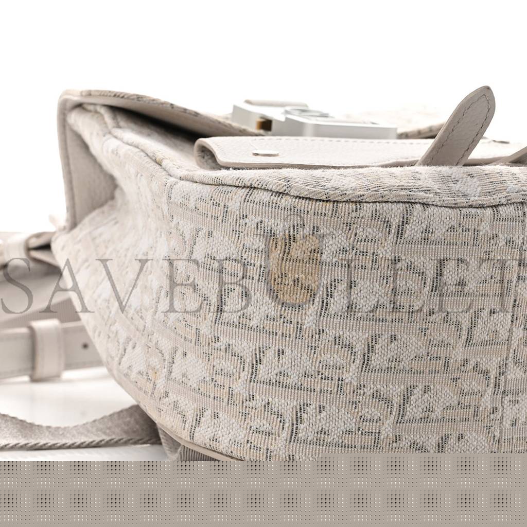 D*or homme oblique jacquard calfskin mini saddle backpack beige (23*18*8.9cm)