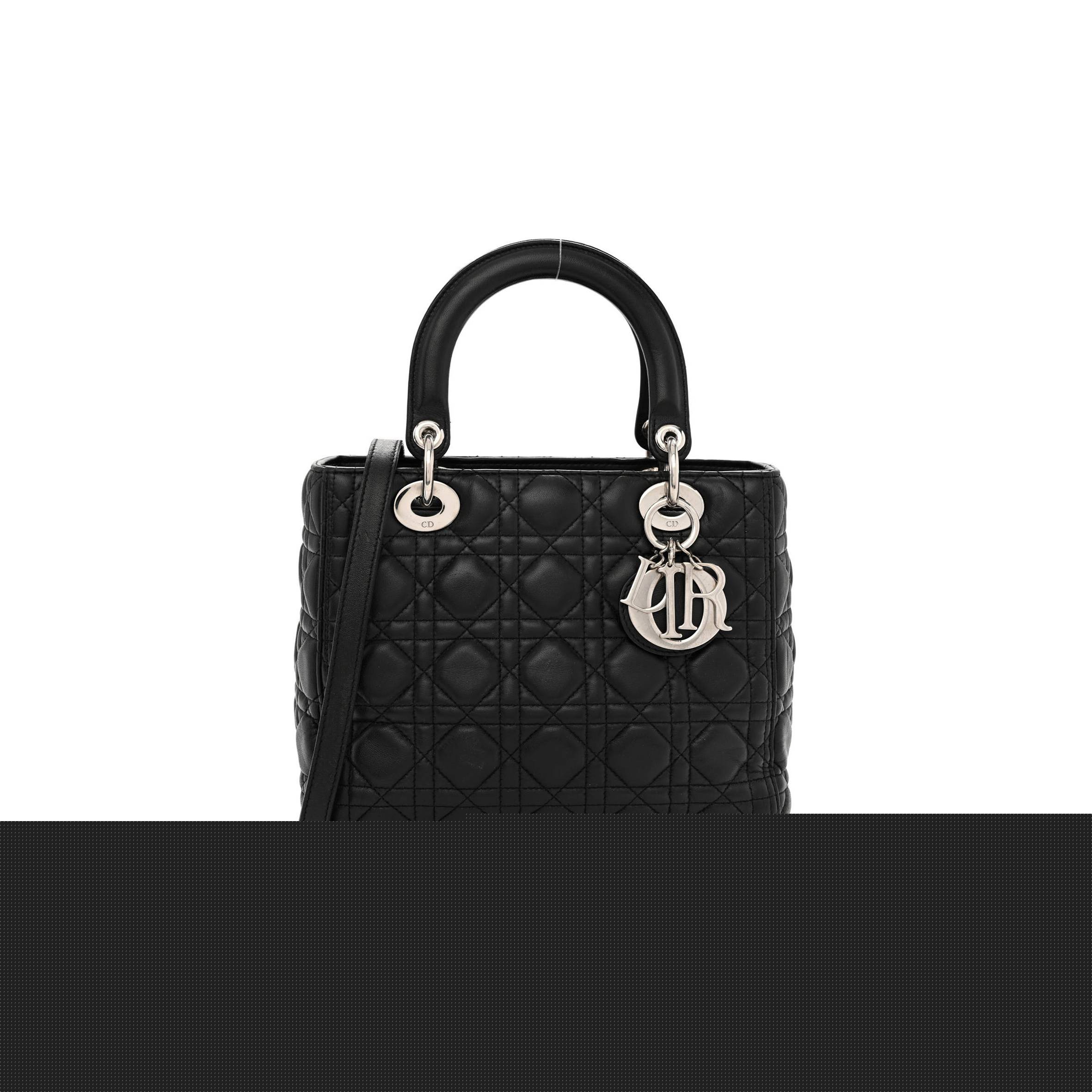 D*or lambskin cannage medium lady D*or black (23*20*11.4cm)