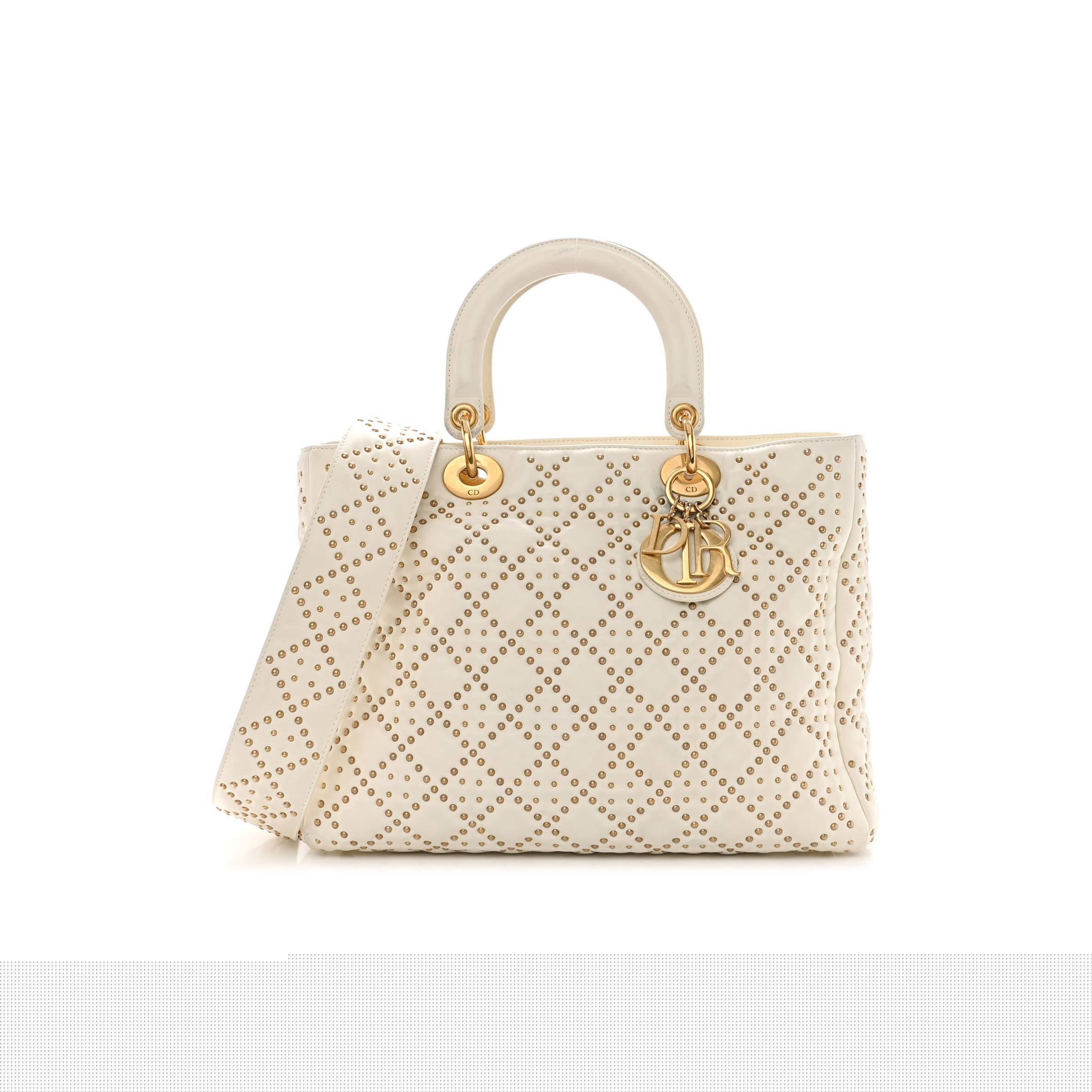 d*or lambskin cannage studded large S*pple lady d*or white (30*25*11.4cm)