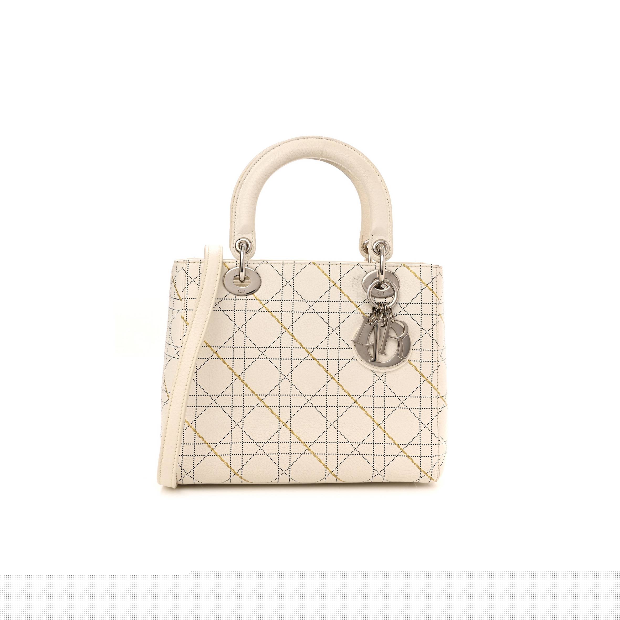 D*or calfskin cannage print medium lady D*or white (23*20*12.1cm)