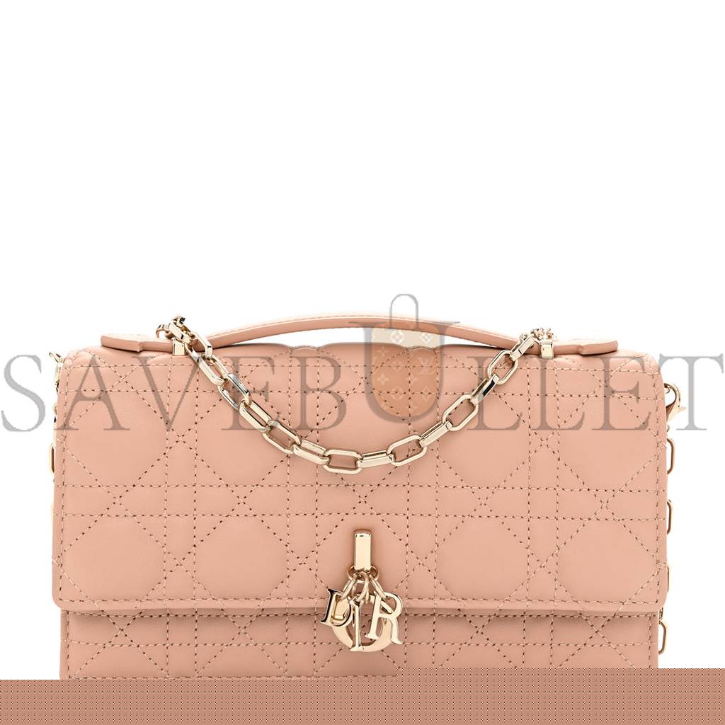 D*or lambskin lady D*or top handle clutch caramel beige (20*11*3.8cm)