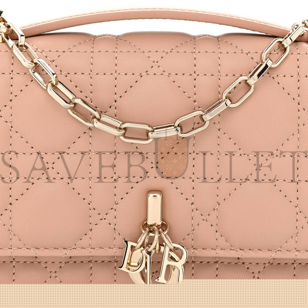 D*or lambskin lady D*or top handle clutch caramel beige (20*11*3.8cm)